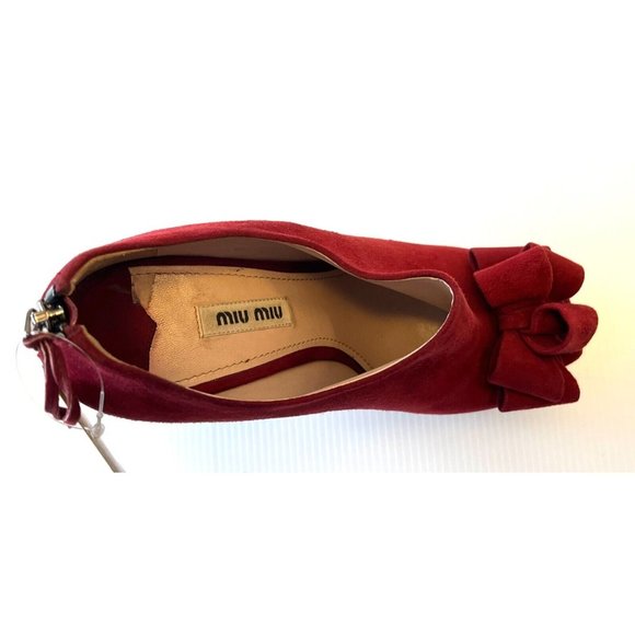 Miu Miu Red Suede Peep Toe Heels w/ Bows, Size 38.5 (IT), 8.5 (US) - Picture 10 of 10